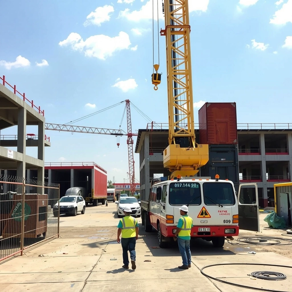 Modern construction site with BuildNest workers